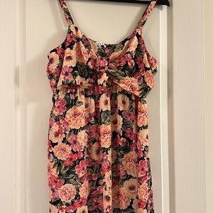 Women's Summer print floral Sleeveless Backless beach Dress, L